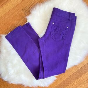 Peace Love Vanilla Star Size 9 Junior Purple Skinny Jeans Stretch Embroidered